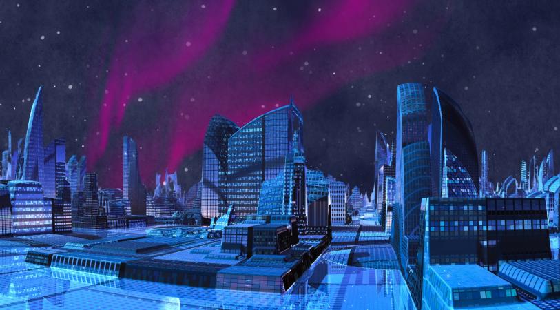 Dystopian sci-fi cityscape
